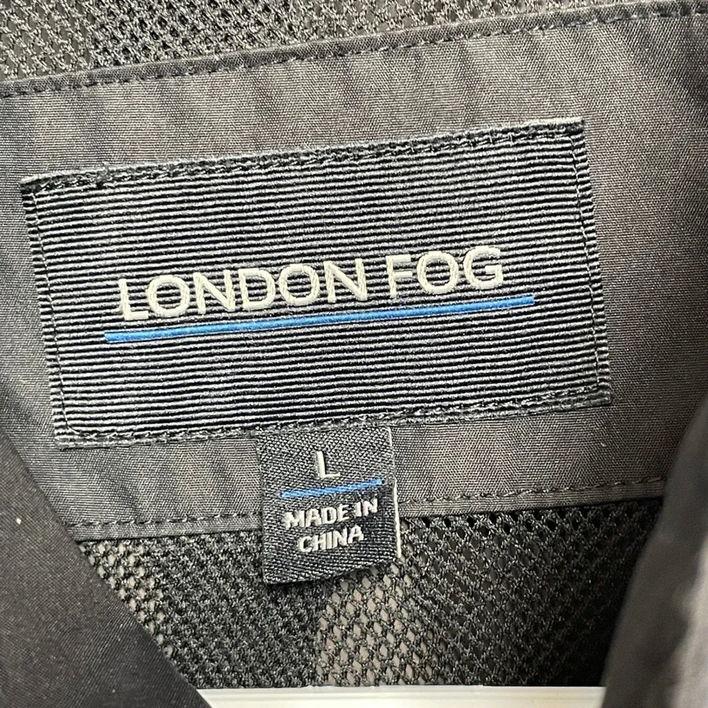 London Fog Black Hooded Trench Coat Large Utility Jacket AS-IS Repair READ - Picture 3 of 11
